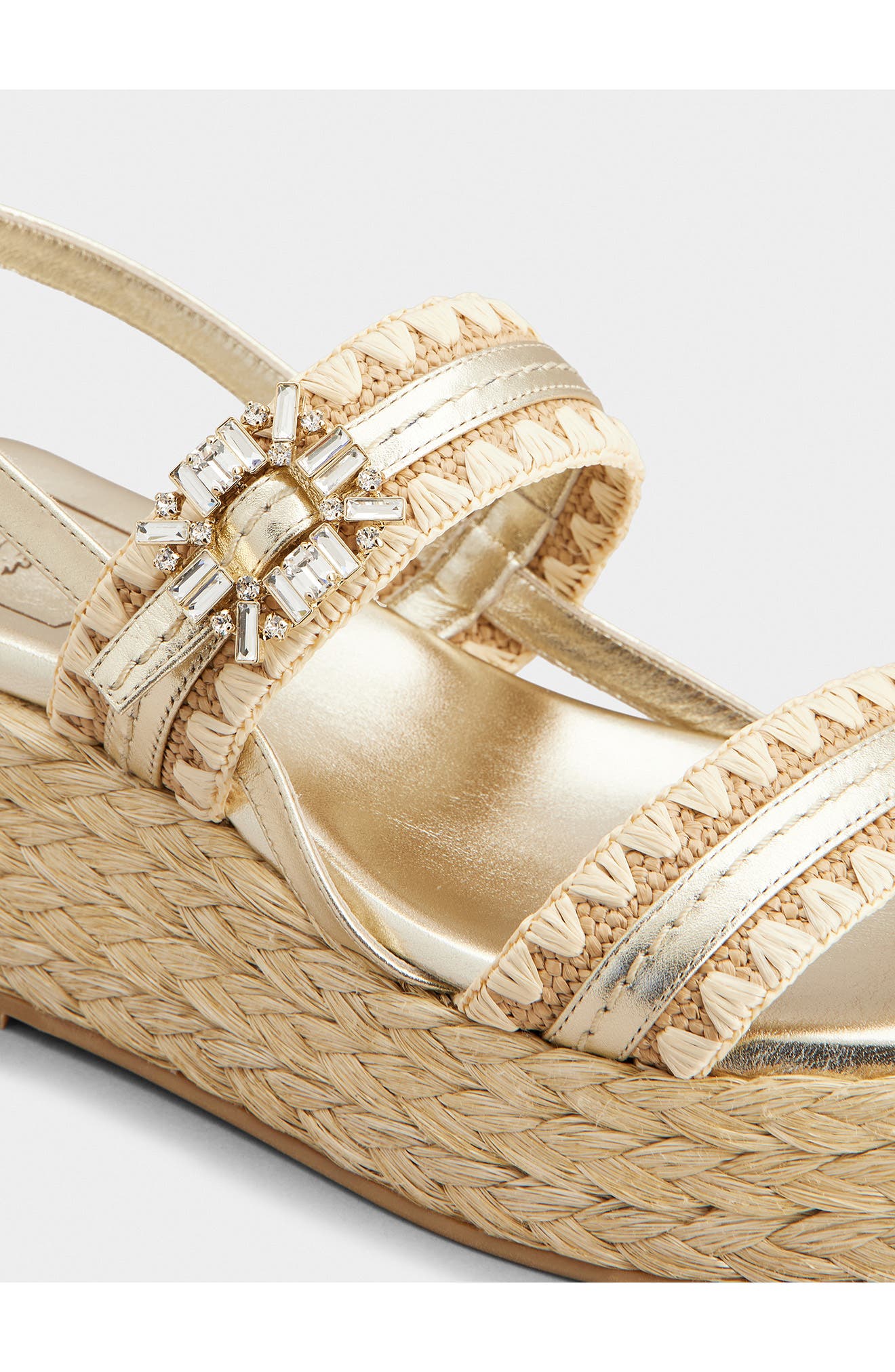 Roger Vivier Summer Crystal Embellished Platform Espadrille Sandal, Alternate, color, Crema Chiaro/ Oro
