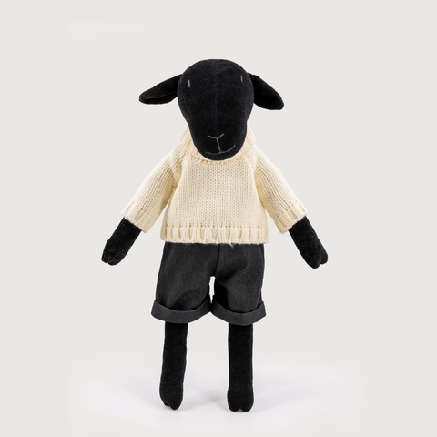 Maia the Sheep stuffed animal with pullover and jeans
