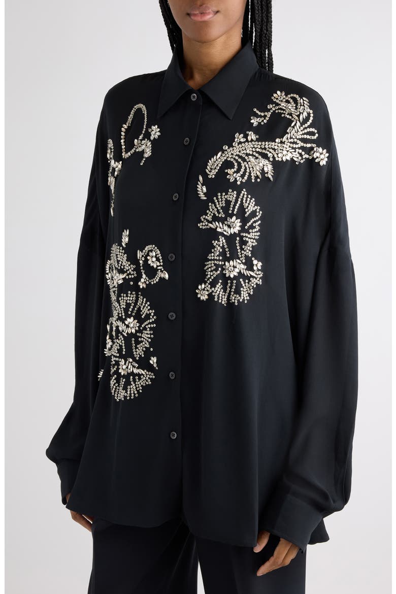 Casia Crystal Embellished Lightweight Button-Up Shirt, Alternate, color, BLACK