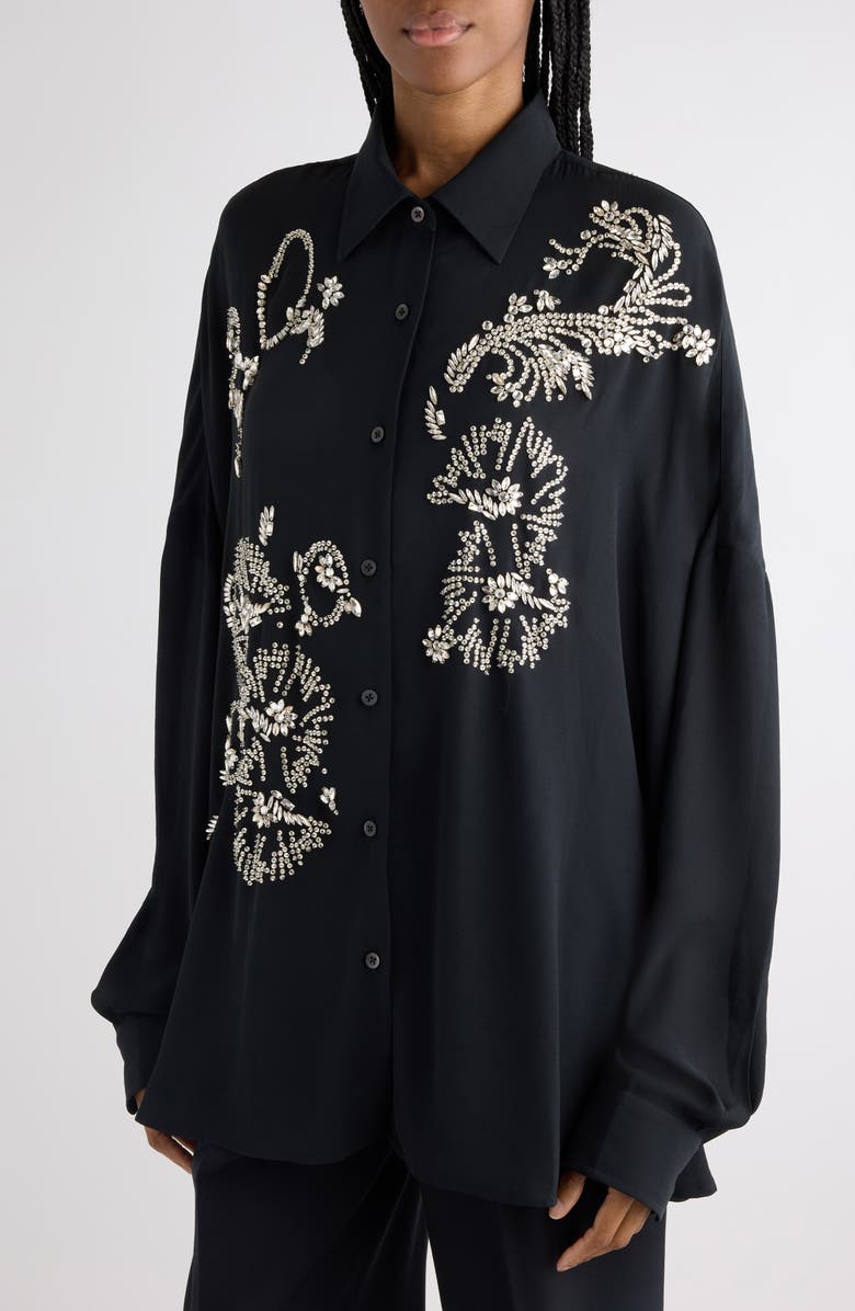 Dries Van Noten Casia Crystal Embellished Lightweight Button-Up Shirt, Alternate, color, Black