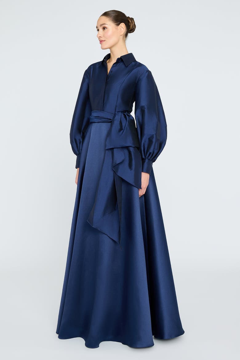 Frieda Shirtdress Gown, Alternate, color, Navy
