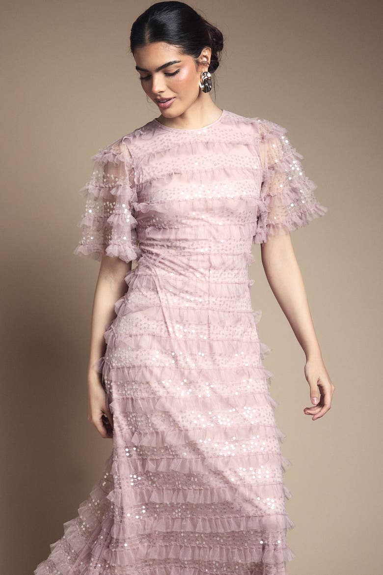 Sequin Ruffle Detail Maxi Dress, Alternate, color, Pink