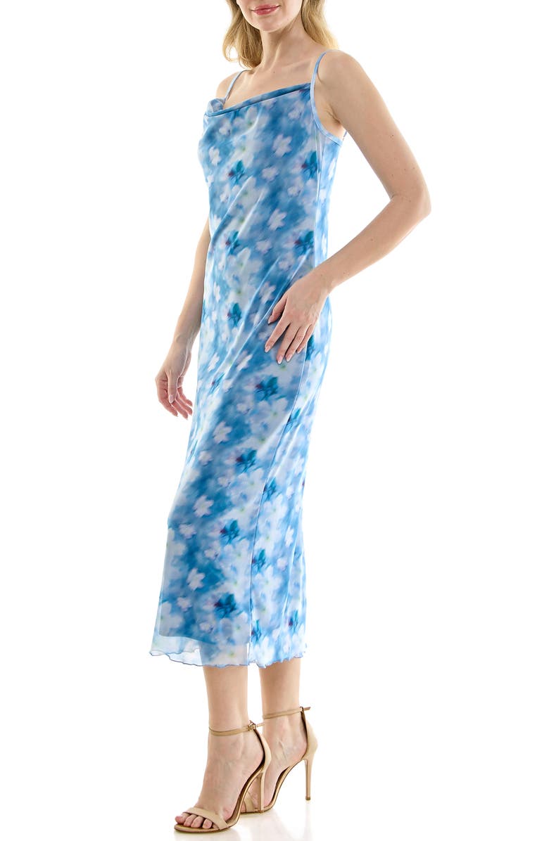 bebe Tropical Mesh Cowl Maxi Dress, Alternate, color, 