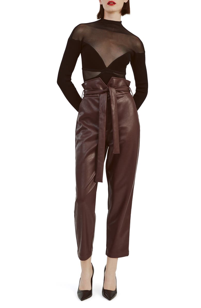 Bardot Debbie Paperbag Faux Leather Pants, Alternate, color, Deep Plum