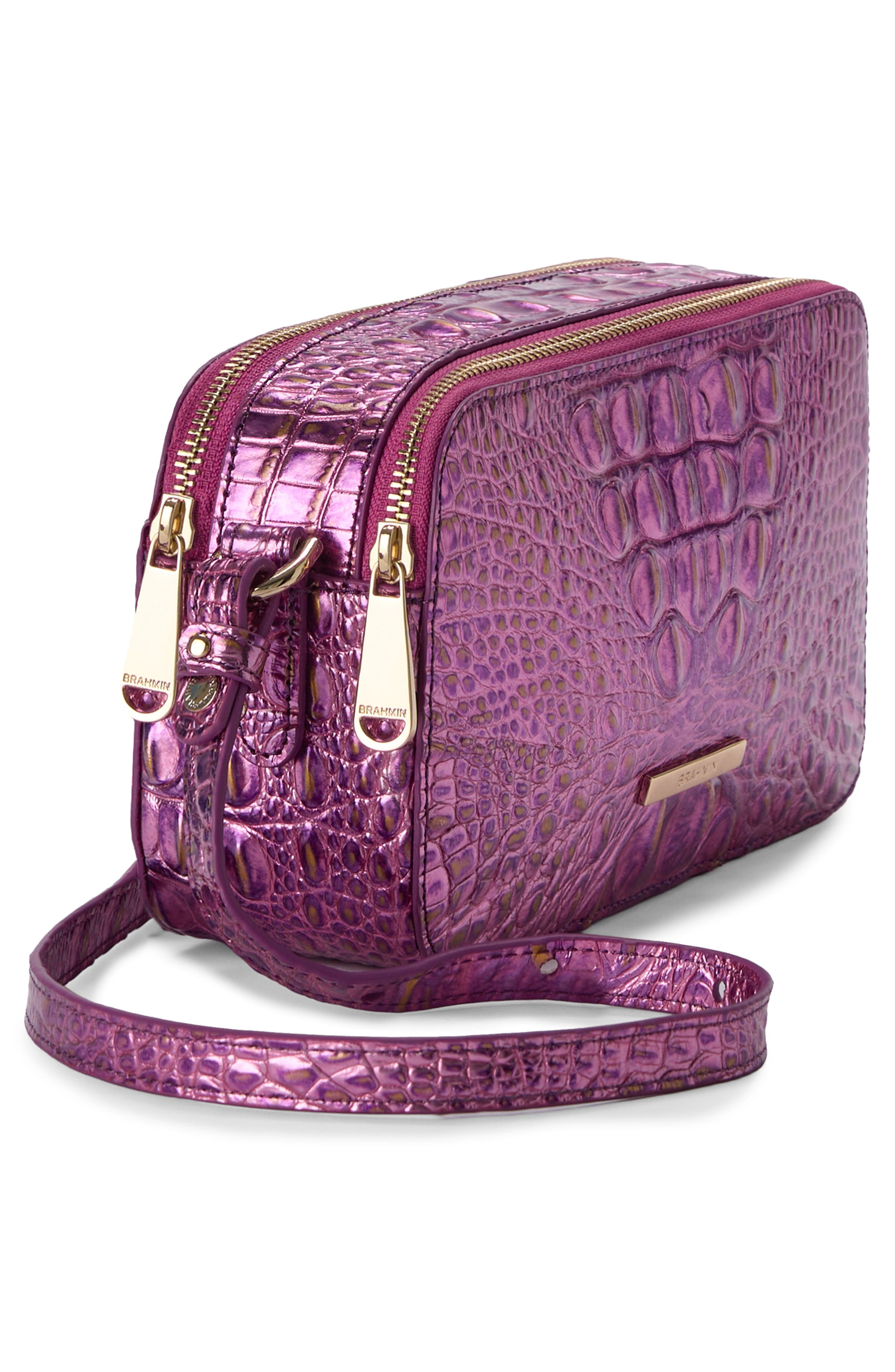 Brahmin Danica Croc Embossed Leather Crossbody Bag, Alternate, color, Opera Melbourne