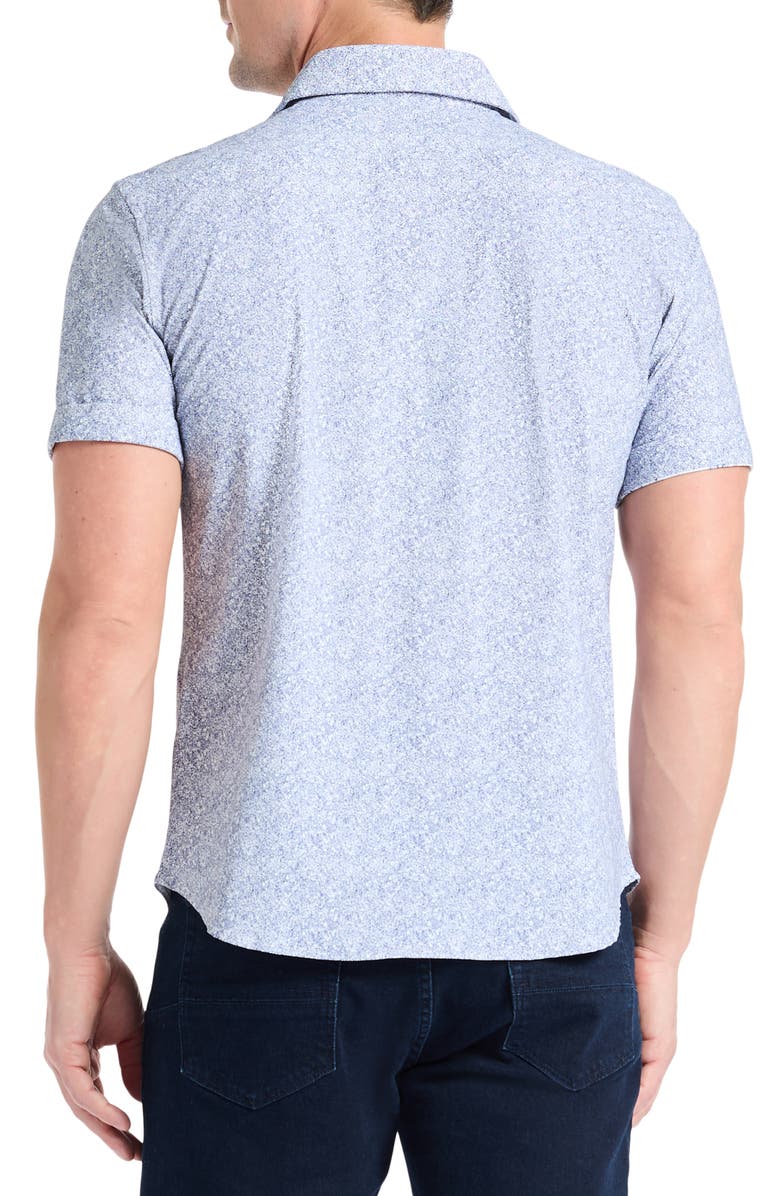 Robert Graham Scrawl Knit Short Sleeve Button-Up Shirt, Alternate, color, Navy