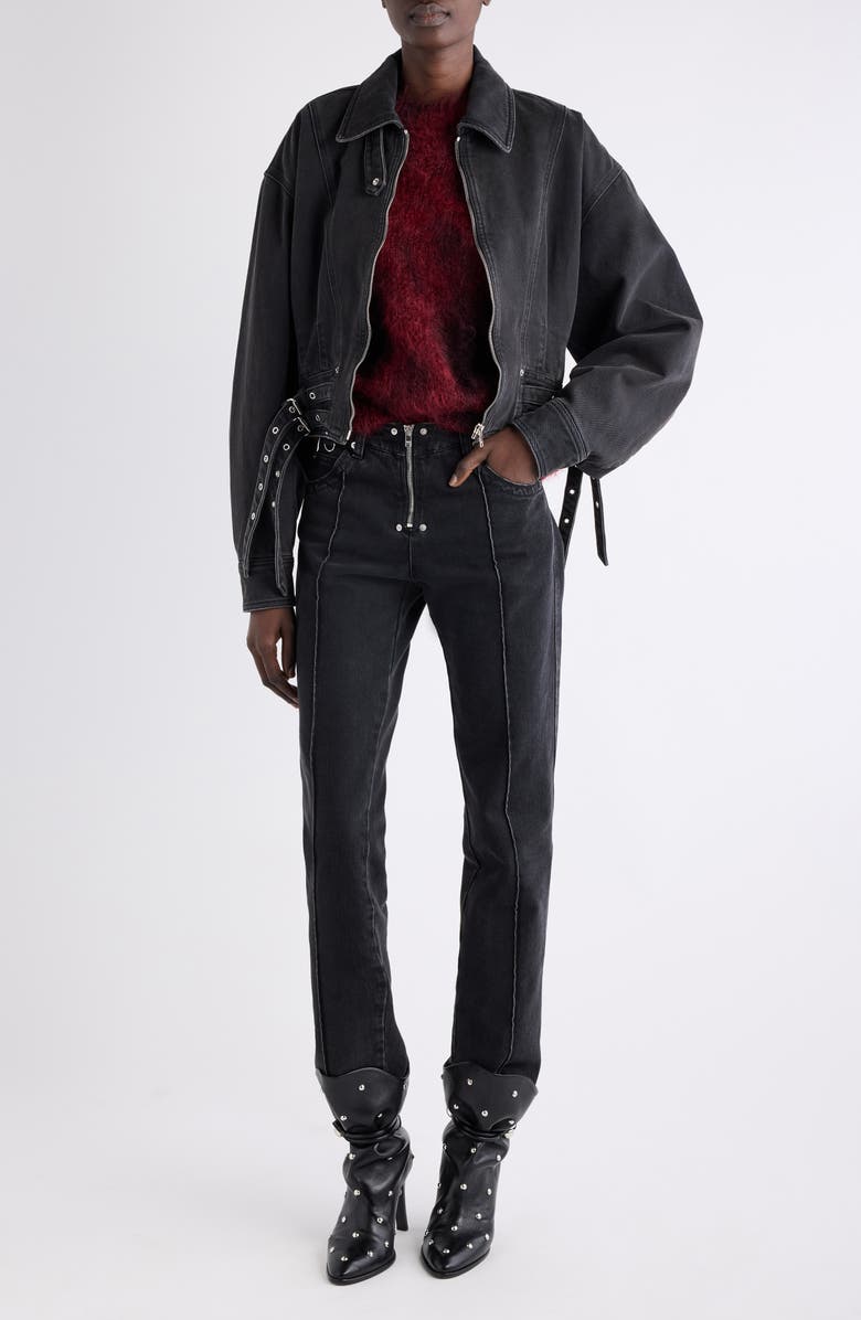 Isabel Marant Santa Crop Denim Jacket, Alternate, color, Black