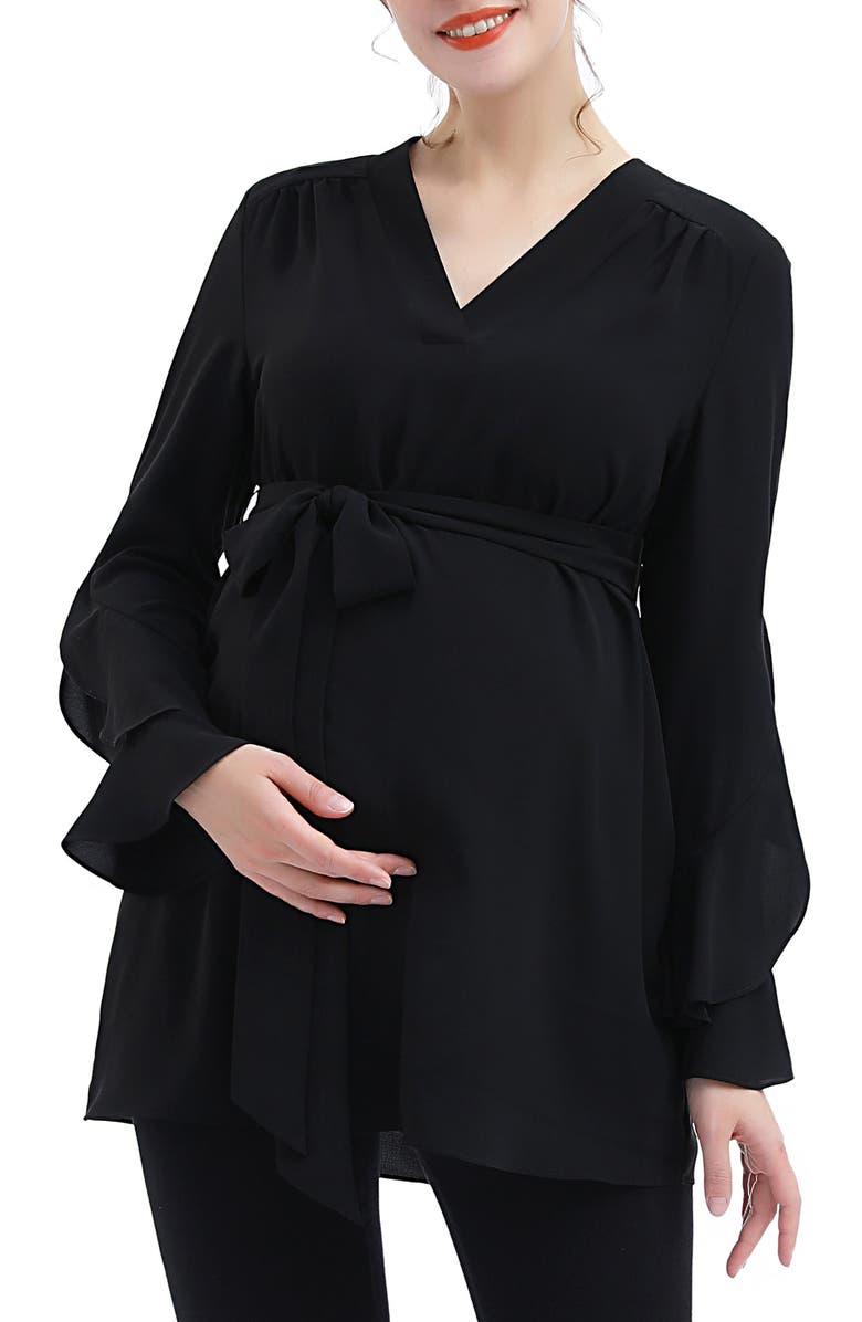 Kimi and Kai Kay Long Sleeve Belted Maternity Blouse, Main, color, 
