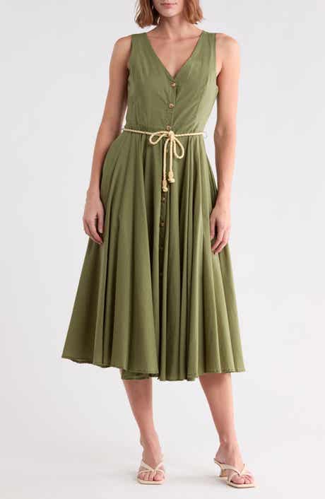 V-Neck Rope Belt Dress
