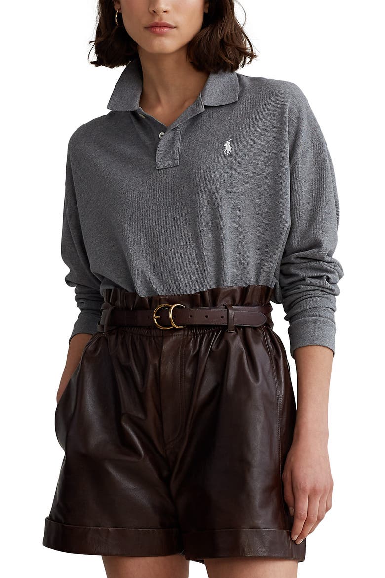 Long Sleeve Mesh Polo, Main, color, BOULDER GREY HEATHER