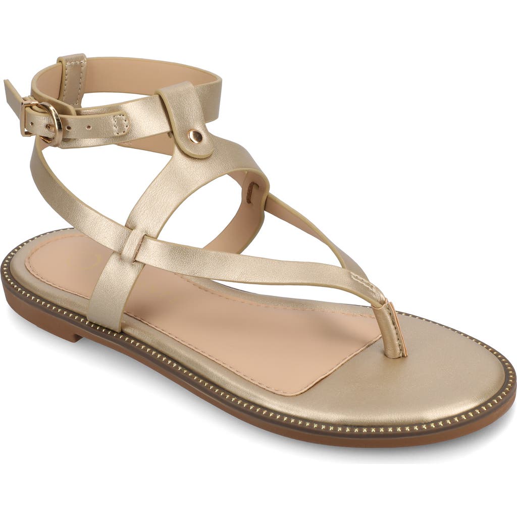 Journee Collection Tangie Snake Embossed Strappy Sandal In Champagne