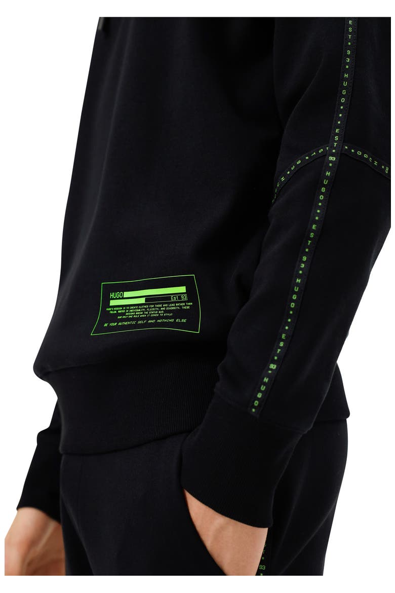 Denry Logo Tape Organic Cotton Graphic Hoodie, Alternate, color, BLACK
