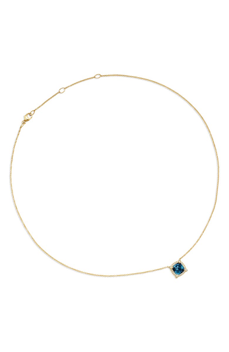 David Yurman Petite Chatelaine<sup>®</sup> Pavé Bezel Pendant Necklace in 18k Gold, Alternate, color, Blue Topaz