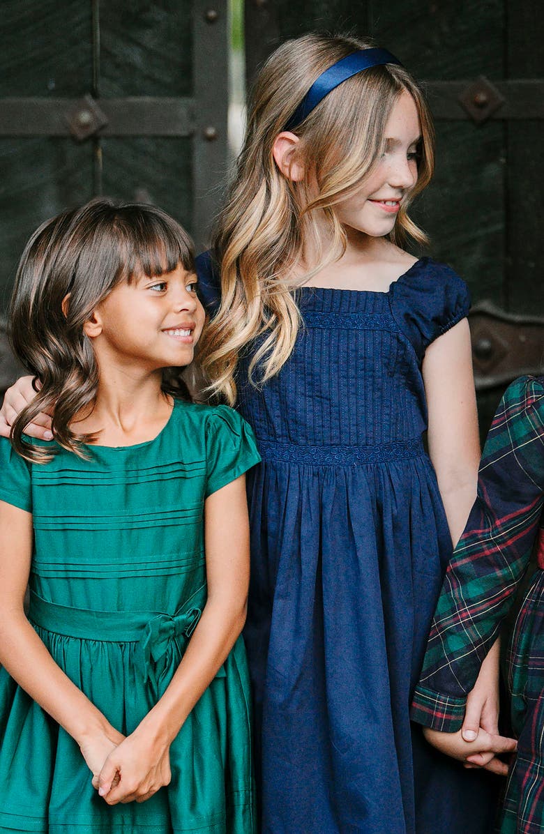 Hope & Henry Kids' Organic Puff Sleeve Pintuck Sateen Party Dress, Alternate, color, Navy