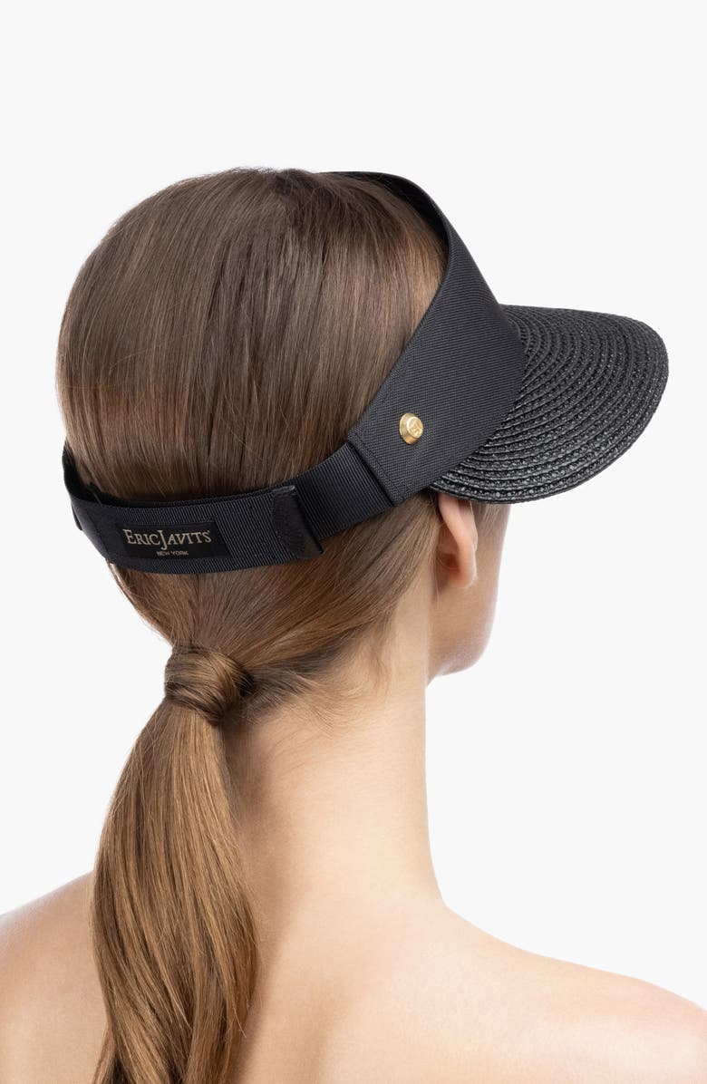 Eric Javits Squishee Straw Champ Custom Fit Visor, Alternate, color, Black