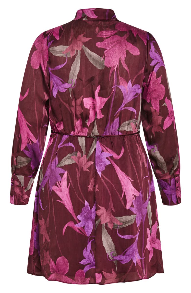 City Chic Maelynn Print Long Sleeve Wrap Dress, Alternate, color, Purple