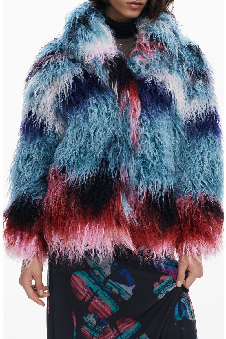 Faux Fur Jacket, Main, color, BLUE
