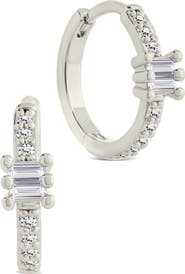 Sterling Forever Kristin Emerald Cut Cubic Zirconia Micro Hoop Earrings
