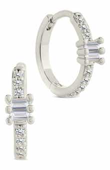 Sterling Forever Kristin Emerald Cut Cubic Zirconia Micro Hoop Earrings