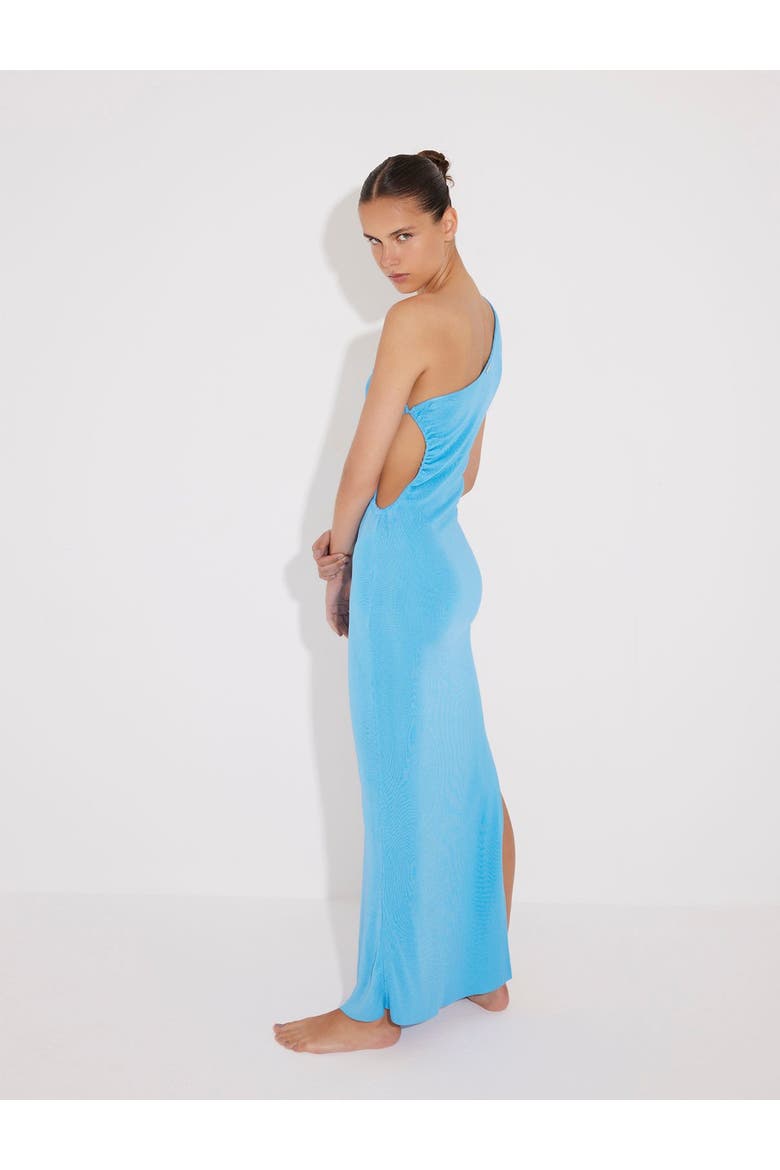 Fewa One-Shoulder Knitted Maxi Dress with Side Cut-Out Detail, Alternate, color, Blue