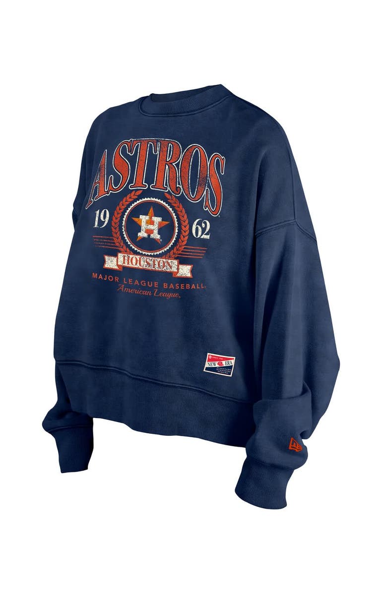 New Era Women's New Era  Navy Houston Astros Throwback Boxy Enzyme Wash Fleece Crewneck Pullover, Alternate, color, Navy