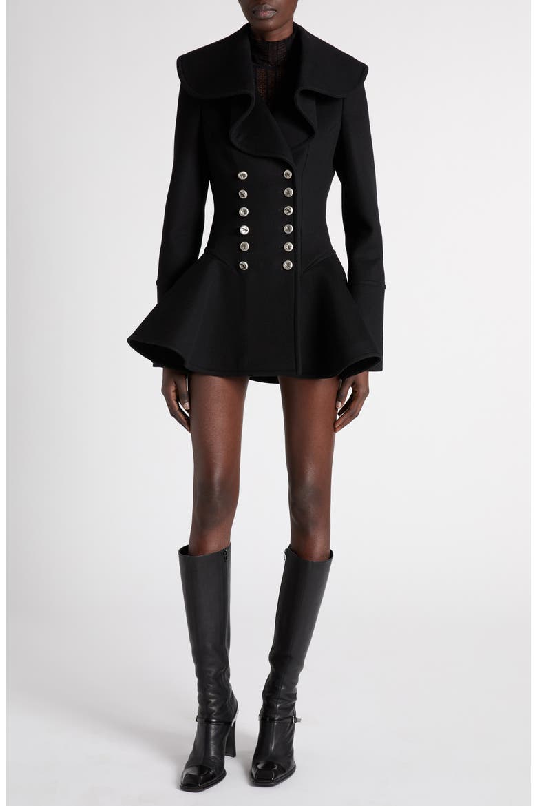 Ruffle Collar Wool Peplum Coat, Main, color, BLACK