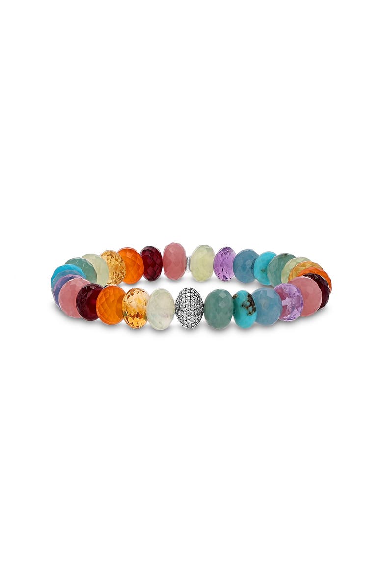 Rainbow Mix 10MM Bead Bracelet With Diamond Donut, Main, color, Rainbox Mix / Sterling Silver
