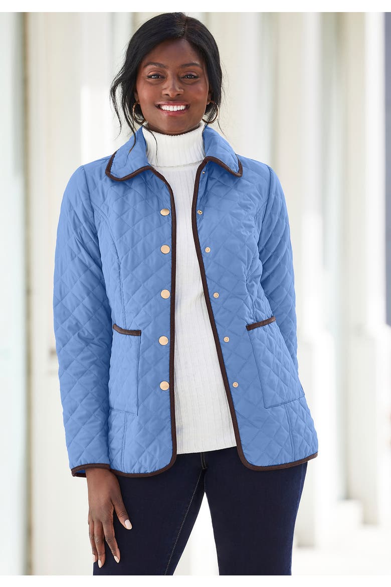 Snap-Front Quilted Coat, Alternate, color, BLACK