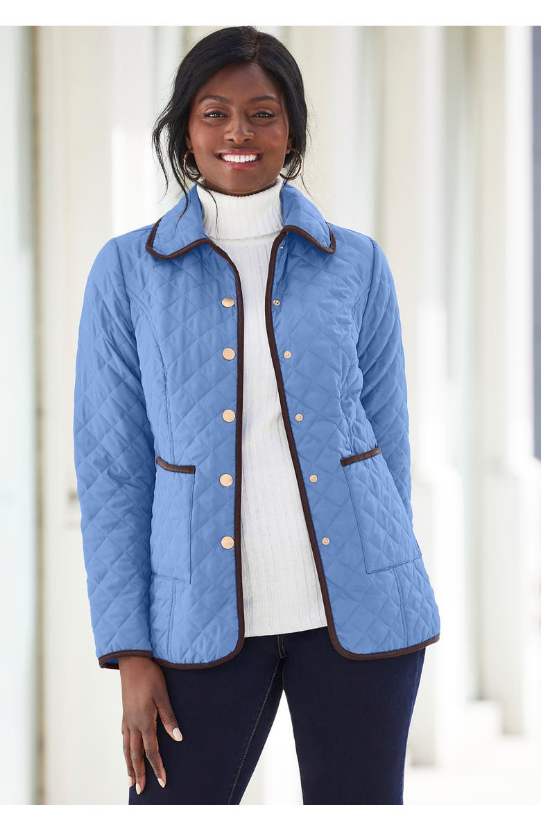 Jessica London Snap-Front Quilted Coat, Alternate, color, Black