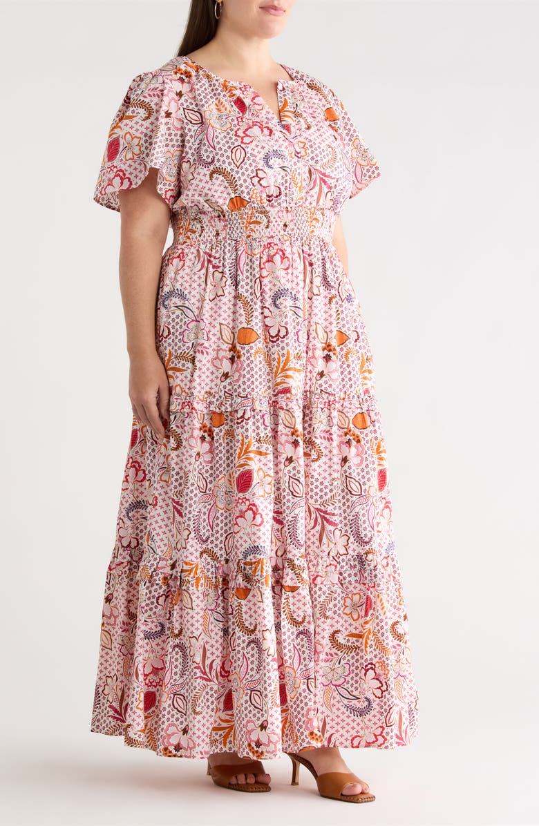 SUGARLIPS Hendry Floral Palmer Tiered Cotton Maxi Dress, Alternate, color, Cream-Mult