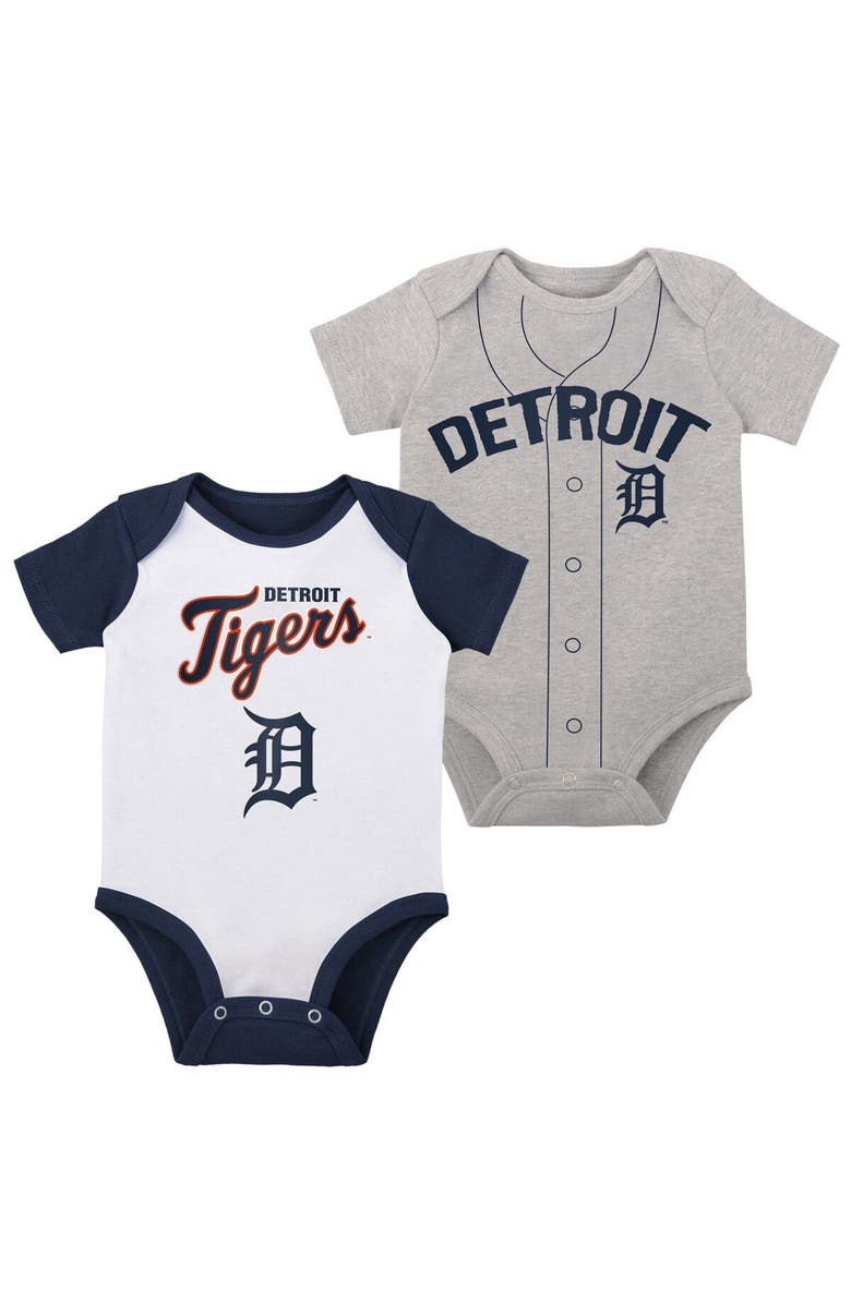 Outerstuff Infant White/Heather Gray Detroit Tigers Two-Pack Little Slugger Bodysuit Set, Main, color, 