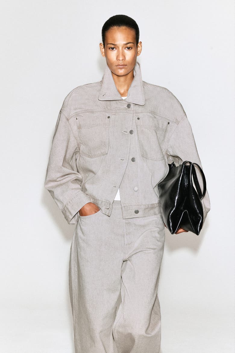 Mock-neck Denim Jacket, Main, color, BEIGE