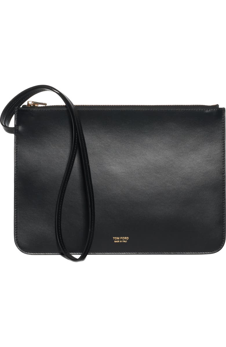 TOM FORD Zip Top Leather Wristlet, Main, color, Black