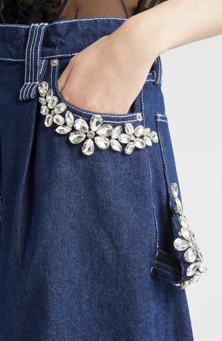 Simone Rocha Turbo Crystal Embellished Wide Leg Puddle Carpenter Jeans, Alternate, color, 