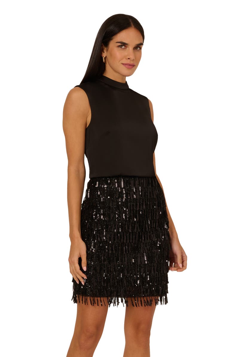 Adrianna Papell Sequin Fringe Cocktail Minidress, Alternate, color,