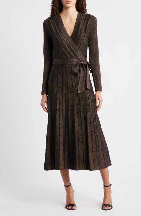 Eliza J Metallic Long Sleeve Knit Midi Dress