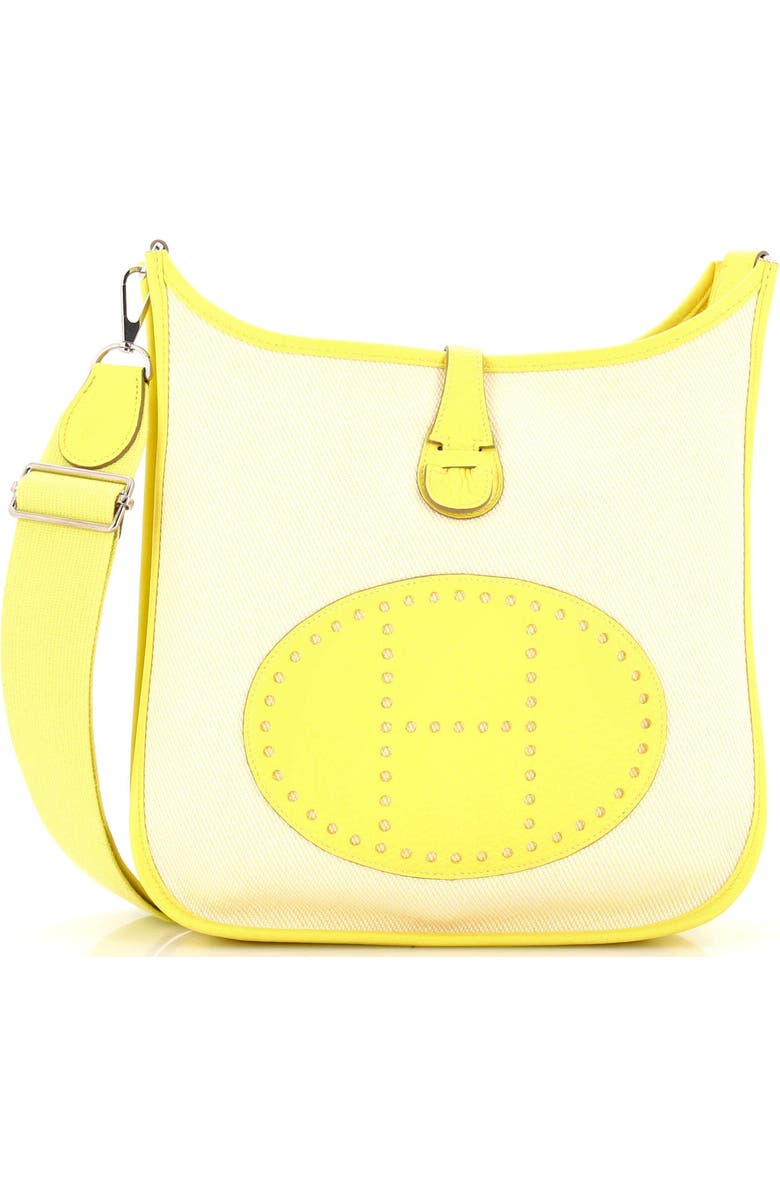 Pre-Owned Hermes Evelyne Bag Gen III Toile and Leather PM, Main, color, Lime