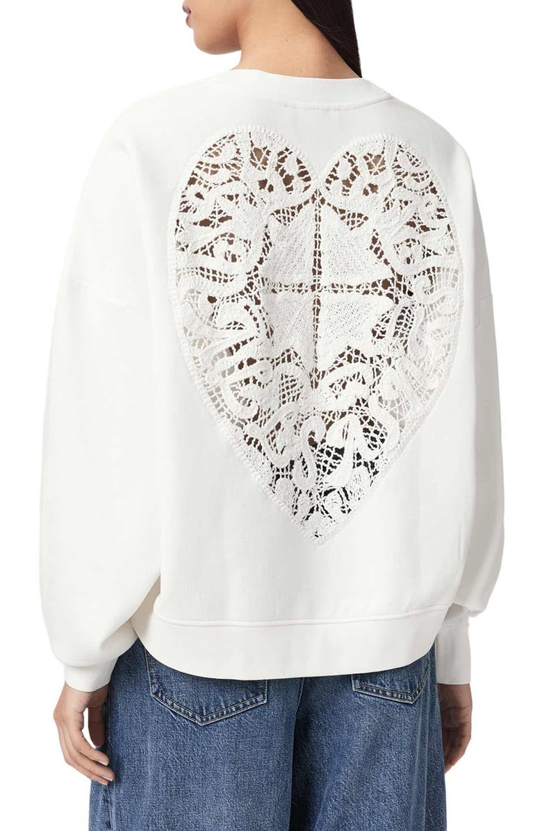 AllSaints Esme Pippa Crochet Heart Back Sweatshirt, Alternate, color, Ecru White