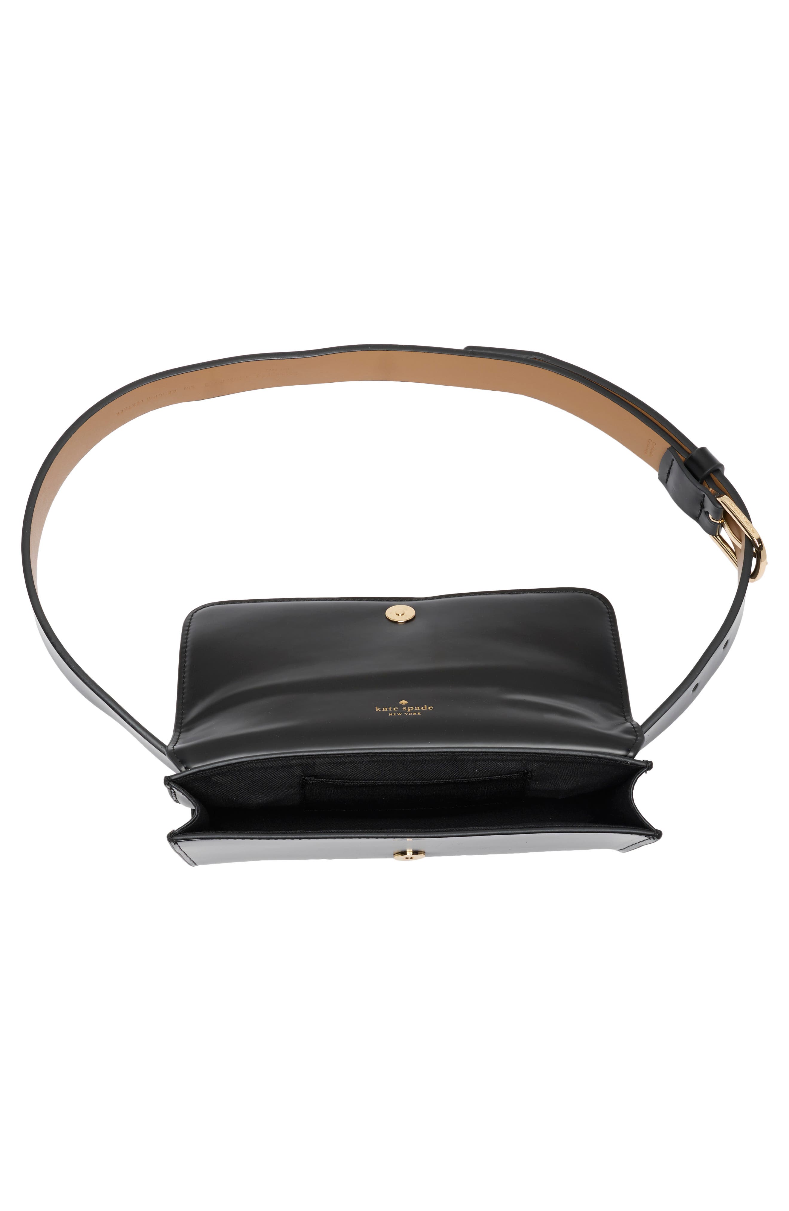 Kate Spade New York bow leather belt bag, Alternate, color, Black / Polished Gold