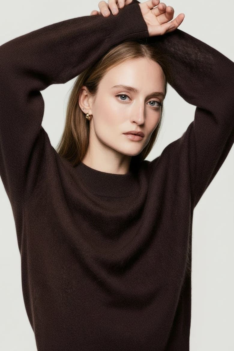 Cashmere Long Sleeve Crewneck Sweater, Alternate, color, CHOCOLAT