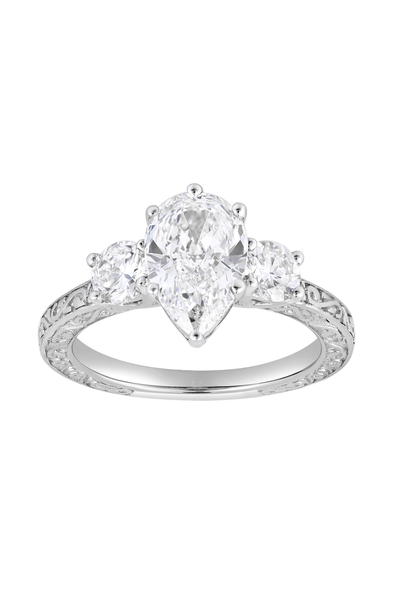 Orlina 14K Gold 2.65 Ct Pear Lab Grown Diamond Engagement Ring, Main, color, 14K White Gold