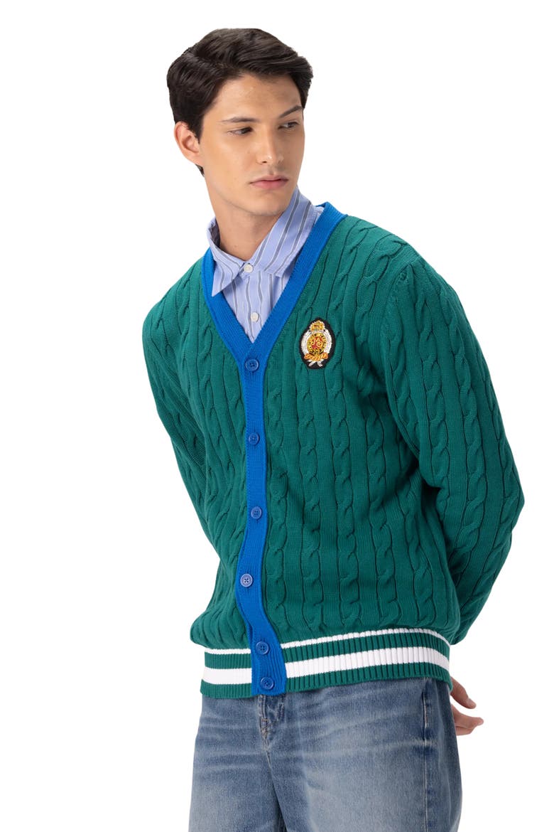 Cable Knit Cardigan, Alternate, color, Green