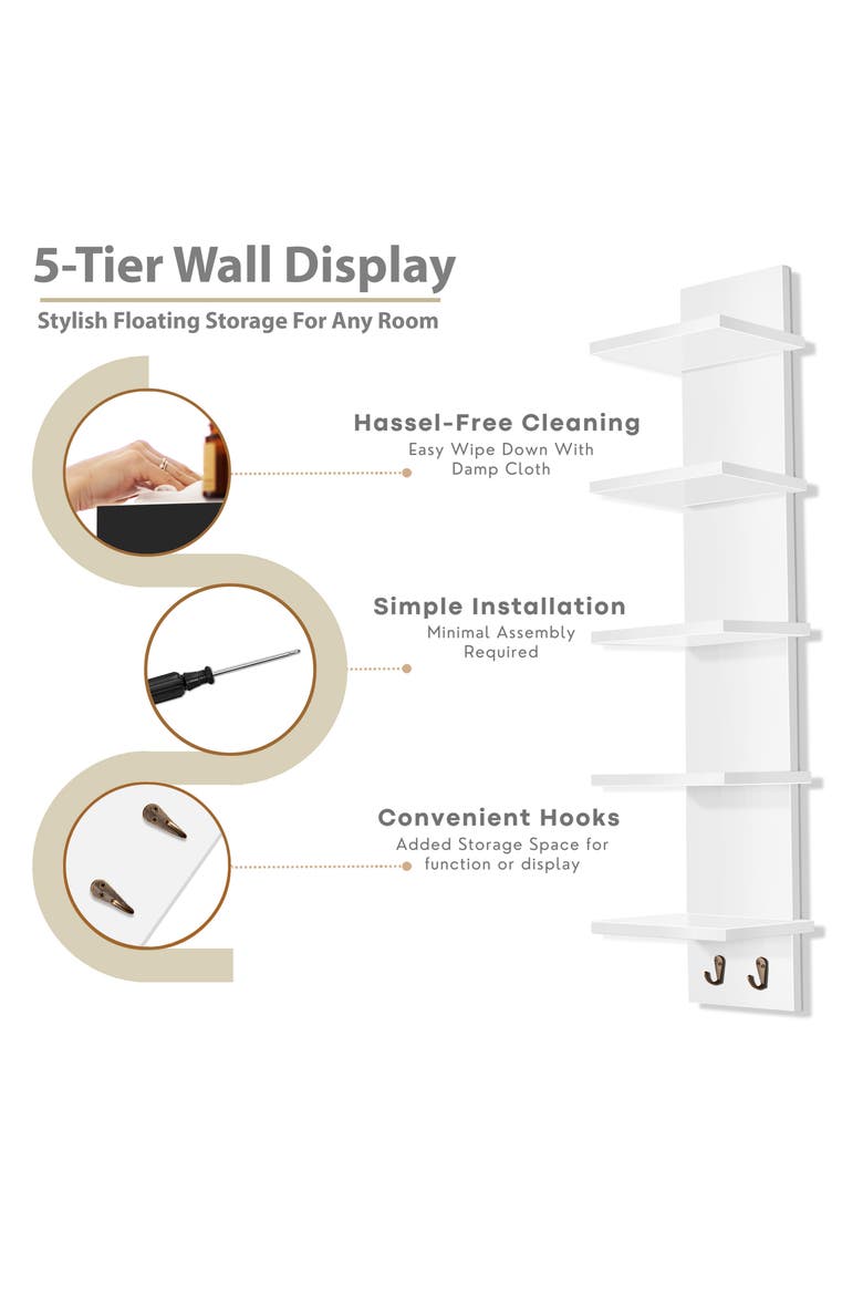5-Tier Wall Mounted Floating Shelf, Alternate, color, WHITE