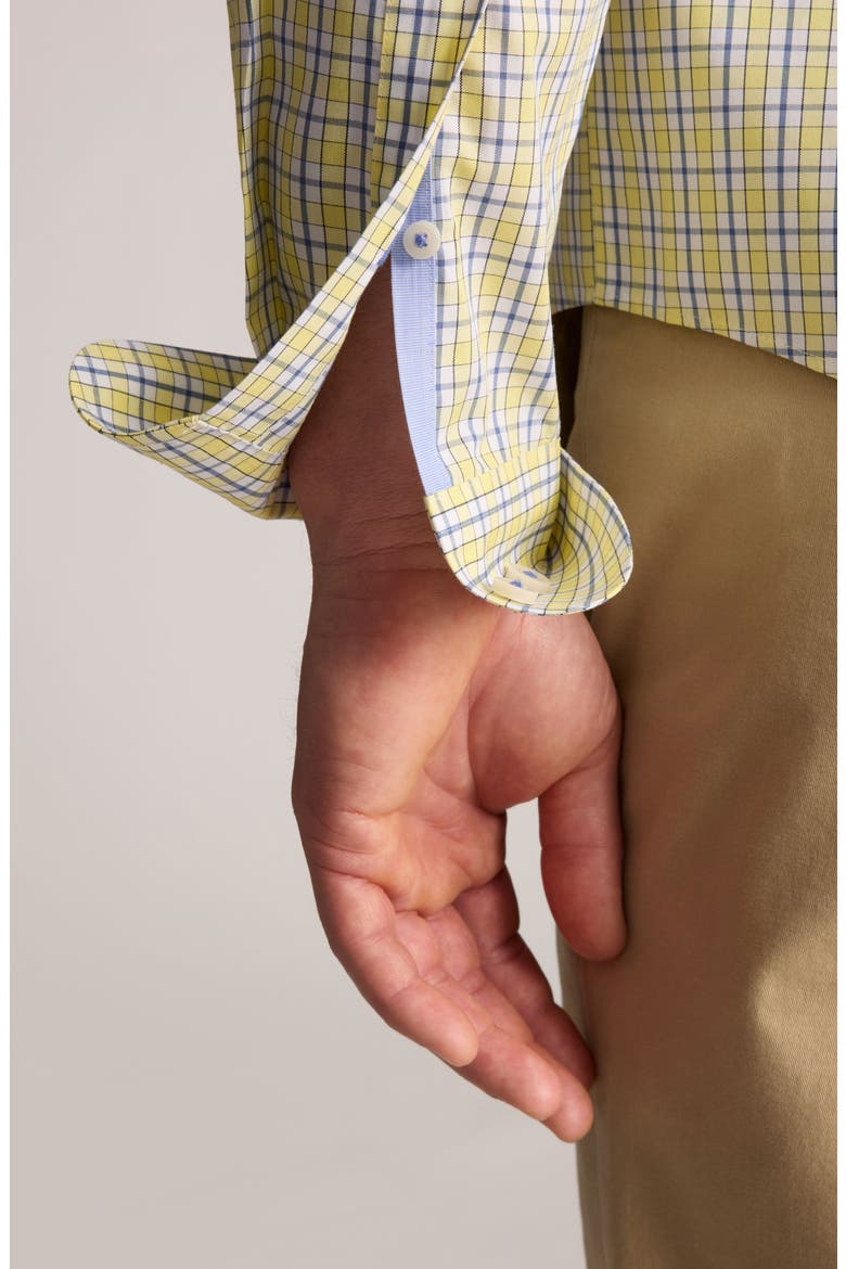 Ridge Check Wrinkle Free Cotton Button-Up Shirt, Alternate, color, YELLOW BLUE