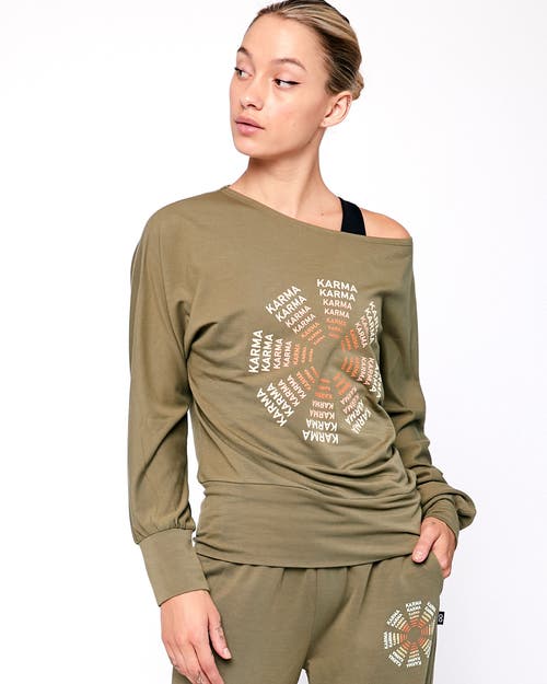 Rebody Active Karma Graphic Long Sleeve Top In Olive/print