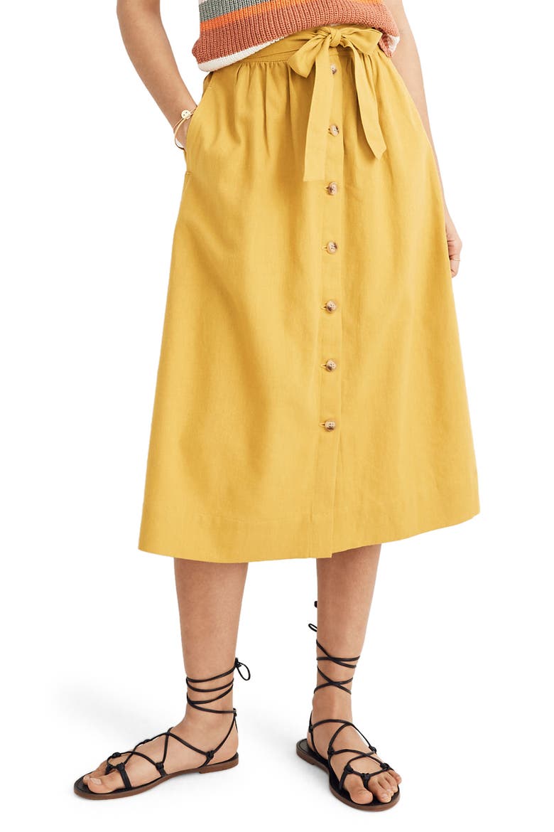 Tie Palisade Button Front Midi Skirt, Main, color, GOLDEN MEADOW
