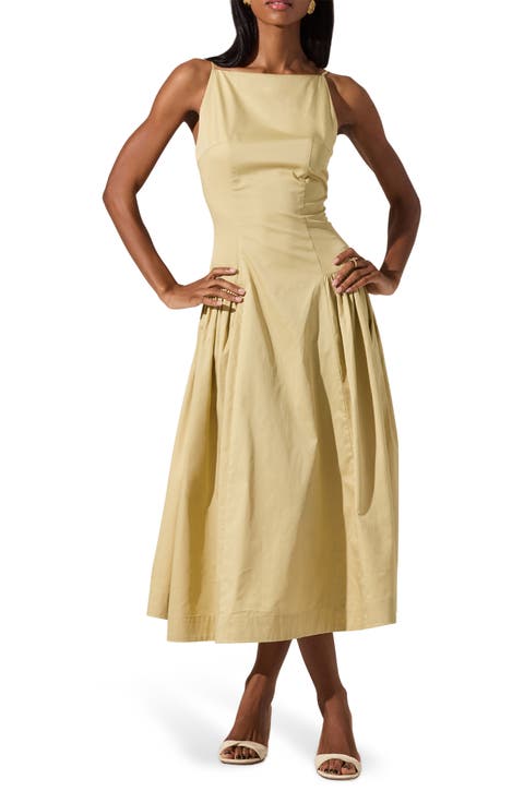 High Neck Open Back Cotton Midi Dress