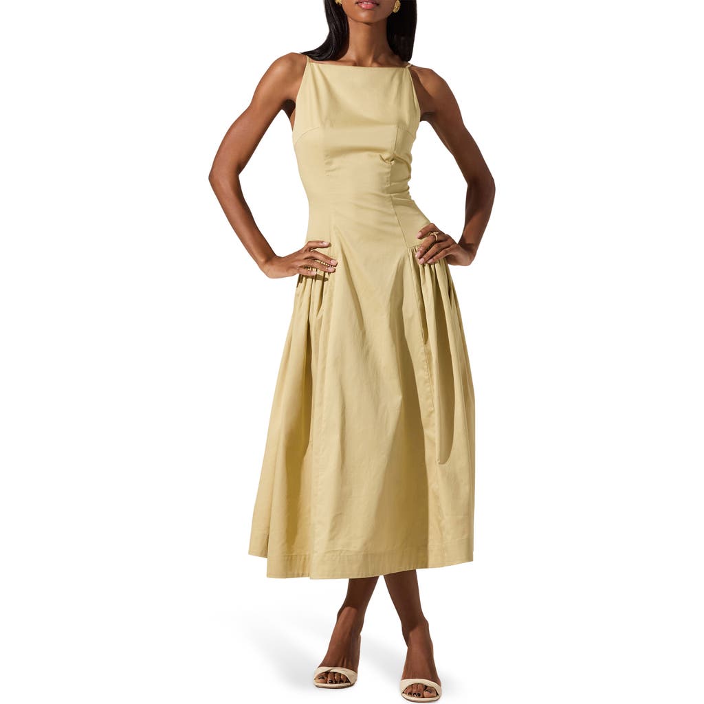 Astr The Label High Neck Open Back Cotton Midi Dress In Brown