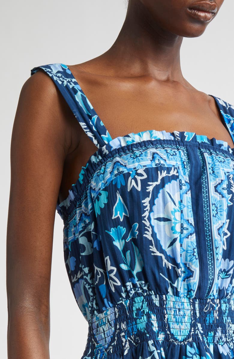 Ramy Brook Alicia Mixed Print Cotton Blend Minidress, Alternate, color, Spring Navy Maya Combo