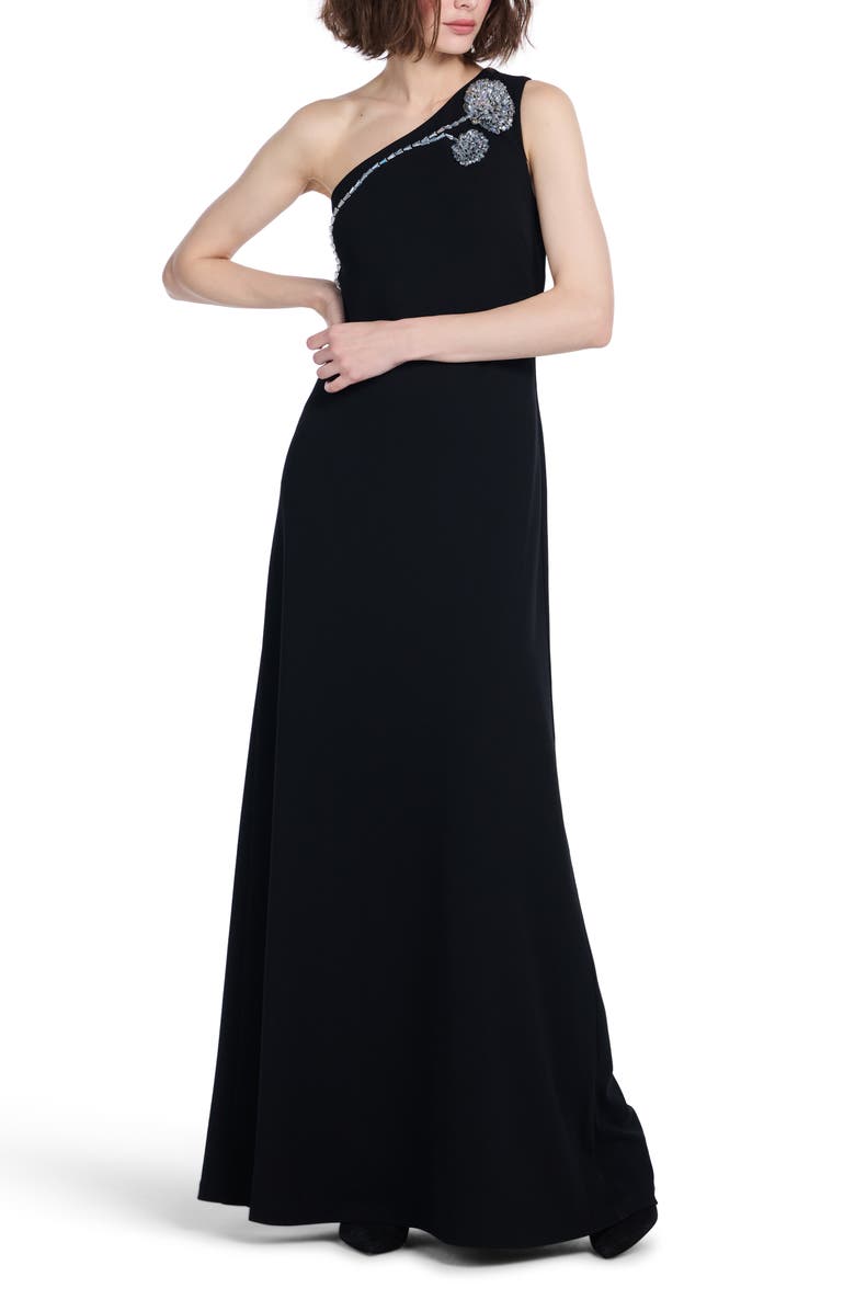 EMILY SHALANT Crystal One-Shoulder Stretch Crepe Gown, Alternate, color, 